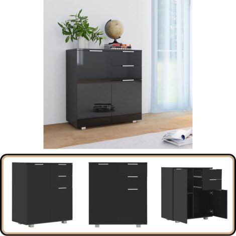 Buffet Noir brillant 71x35x80 cm Bois d'ingénierie - Buffet Noir - Meuble Rangement - Armoire Rangement - Commode Moderne - Mobilier Chambre