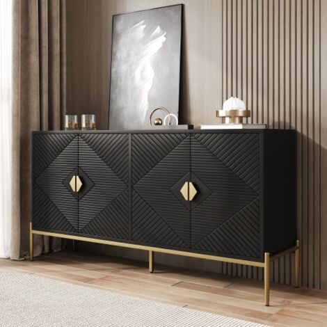 Buffet noir - buffet 162 cm avec 4 portes et pieds dorés - 162x40x80 cm