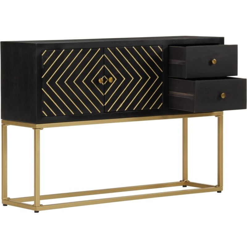 Vidaxl - Buffet noir et doré 110x30x75 cm bois massif de manguier