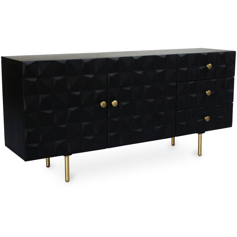Privatefloor - Buffet noir vintage en bois massif et métal - Huisu Noir