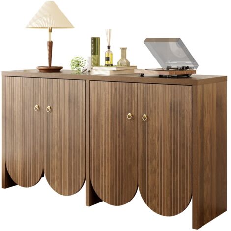 Buffet noyer 147×40×80 cm 4 portes étagères réglables poignées alu meuble rangement salon salle à manger entrée design