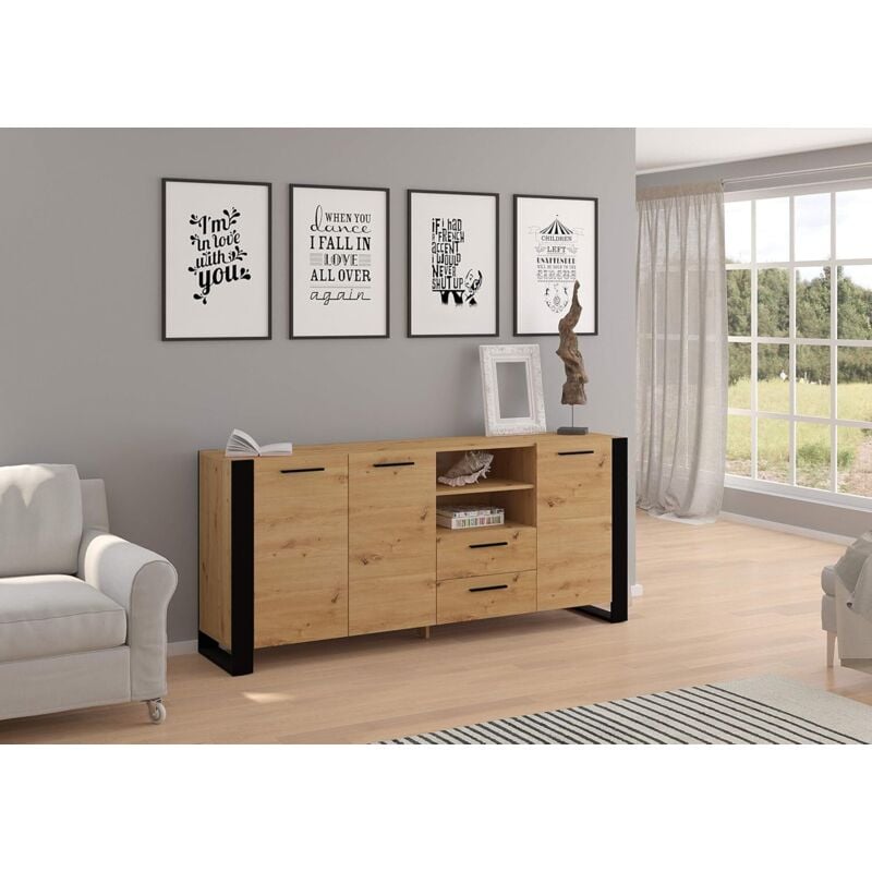 Bim Furniture - Buffet Nuka cm 197 x 45 x 87h couleur chêne rustique - Bim Supplies