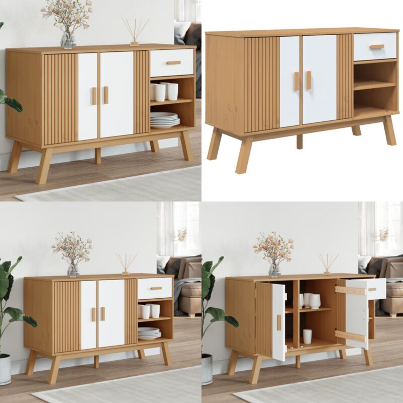 Buffet olden blanc et marron 114x43x73,5 cm bois massif de pin - Meuble De Rangement - Buffet - Armoire - Mobilier Scandinaves - Design Scandinave