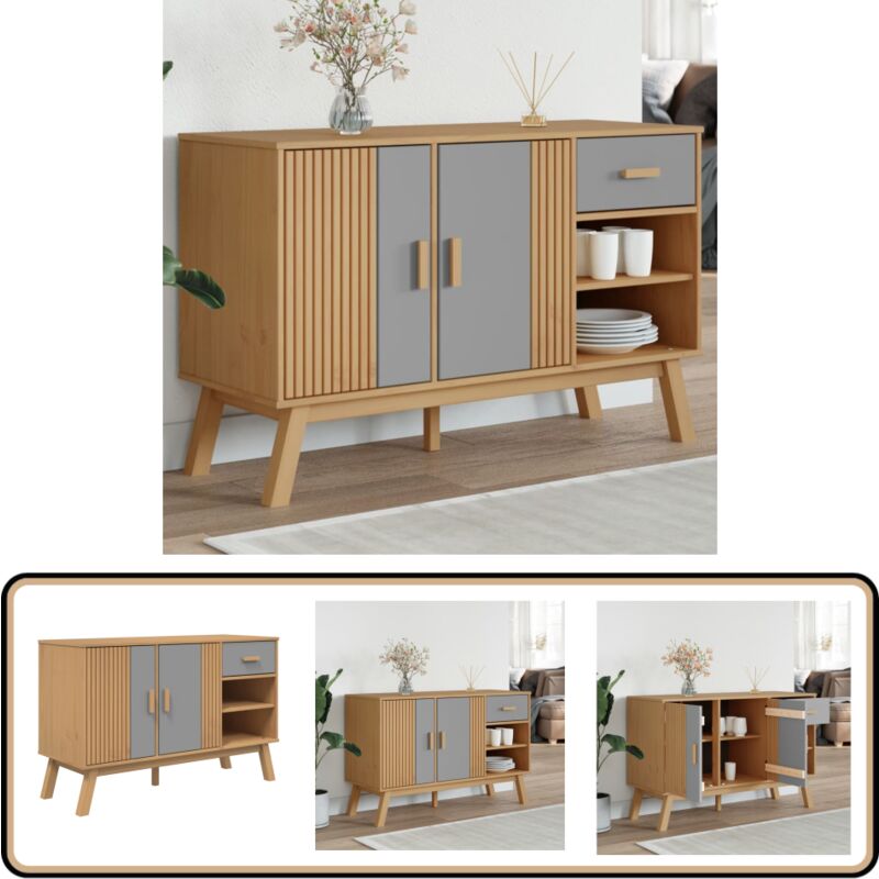 Vidaxl - Buffet olden gris et marron 114x43x73,5 cm bois massif de pin - Meuble De Rangement - Buffet - Armoire - Mobilier Scandinave - Bois Massif