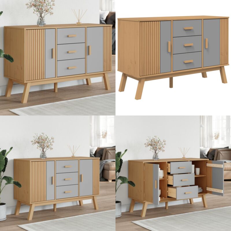Buffet olden gris et marron 114x43x73,5 cm bois massif de pin - Meuble De Rangement - Buffet - Armoire - Mobilier Scandinave - Bois Massif - Home &