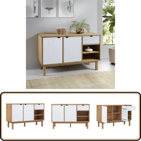 Buffet OTTA Marron et blanc 114x43x73,5 cm Bois massif pin - Buffet - Meuble De Rangement - Armoire - Commode - Mobilier Scandinave