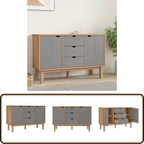 Buffet OTTA Marron et gris 113,5x43x73 cm Bois massif pin - Buffet - Meuble De Rangement - Commode - Mobilier Scandinave - Bois Massif