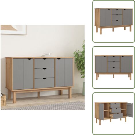 Buffet OTTA Marron et gris 113,5x43x73 cm Bois massif pin - Buffet - Meuble De Rangement - Commode - Mobilier Scandinave - Bois Massif
