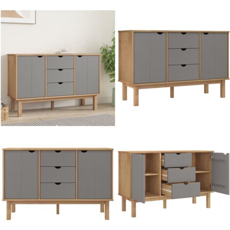 Buffet OTTA Marron et gris 113,5x43x73 cm Bois massif pin - Buffet - Meuble De Rangement - Commode - Mobilier Scandinave - Bois Massif - Home & Living