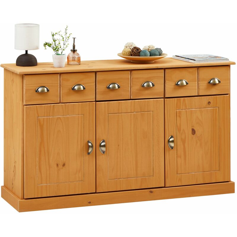 Idimex - Buffet paris avec 3 portes et 3 tiroirs, en pin massif lasuré brun