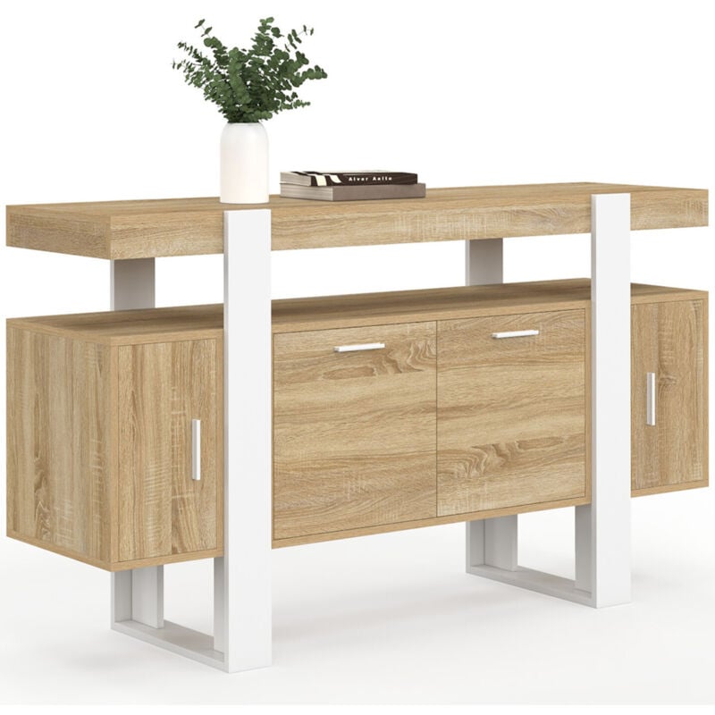 Buffet 140 cm phoenix 4 portes bois et blanc
