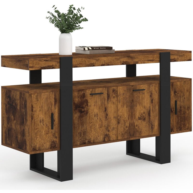 Idmarket - Buffet 140 cm phoenix 4 portes bois effet vieilli et noir