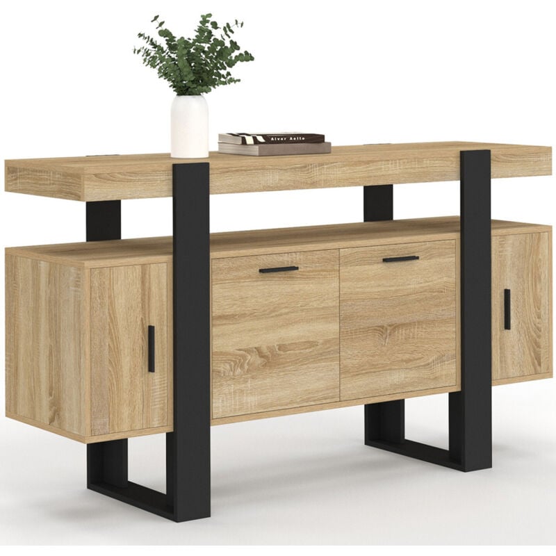 Buffet 140 cm phoenix 4 portes bois et noir