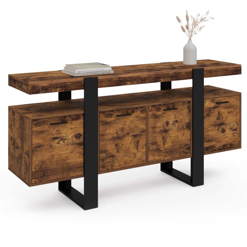 Idmarket - Buffet 160 cm phoenix xxl 4 portes bois effet vieilli et noir