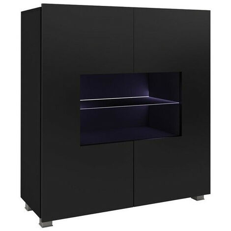 Buffet Remus, Noir + Noir brillant, 107x100cm, Le nombre de portes: 235cm, Stratifié, Verre trempé, LED: Disponible