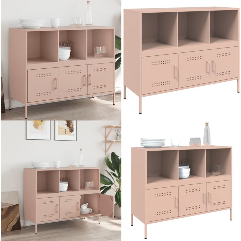Buffet rose 100,5x39x79 cm acier - Buffet Industriel - Meuble Rangement - Buffet Rose - Buffet Design - Meuble Salon - Home & Living