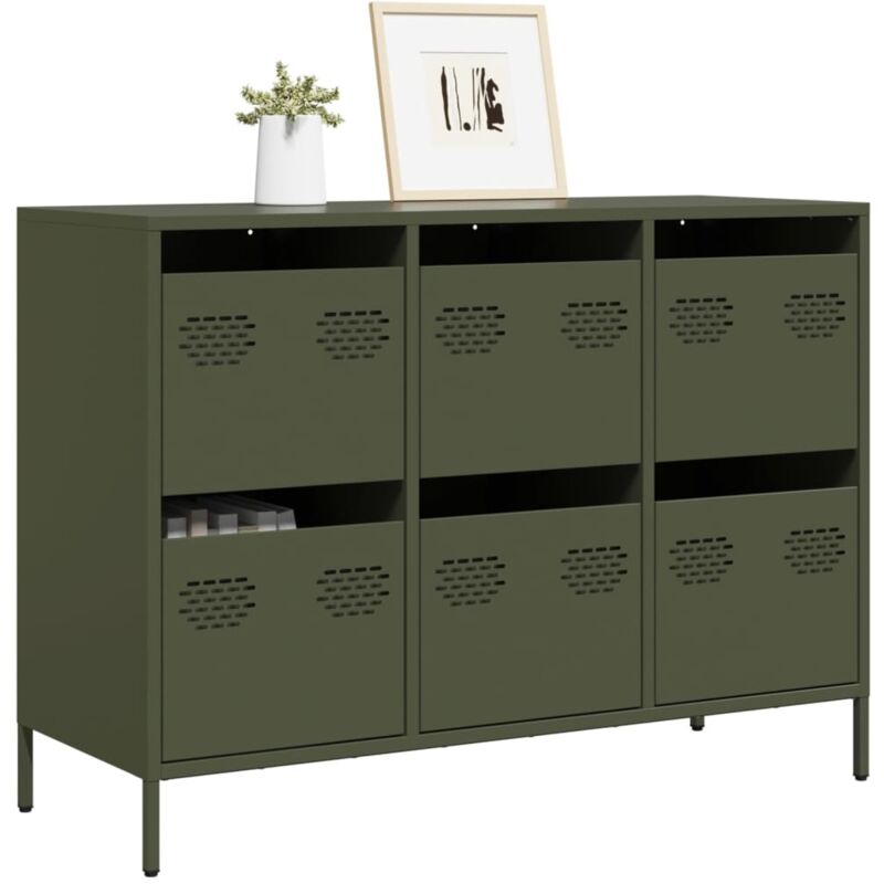 vidaXL Buffet vert olive 101,5x39x73,5 cm acier laminé à froid