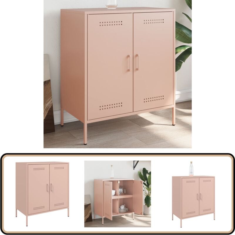 Buffet rose 68x39x79 cm acier - Buffet Industriel - Meuble Rangement - Armoire Design - Couleur Rose - Mobilier Salon
