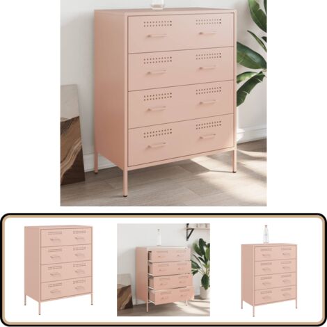 Buffet rose 68x39x89 cm acier - Buffet Design Industriel - Meuble Rangement Tiroir - Armoire Cuisine - Commode Moderne - Couleur Rose