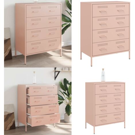 Buffet rose 68x39x89 cm acier - Buffet Design Industriel - Meuble Rangement Tiroir - Armoire Cuisine - Commode Moderne - Couleur Rose - Home & Living