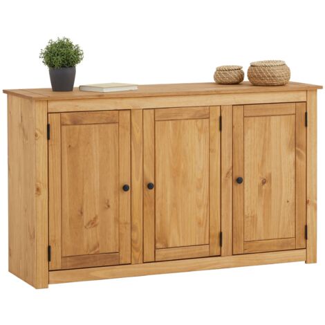 Buffet salle à manger Cancun L 135 cm en pin massif – 3 portes battantes – Finition teintée et cirée – Espace de rangement optimisé – Caro-Möbel