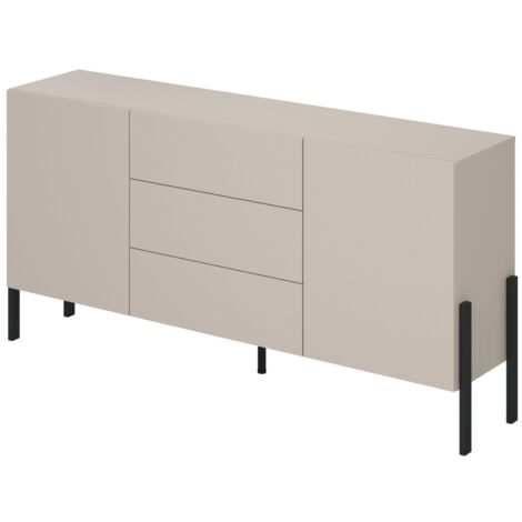 Buffet SALMA 2 portes & 3 tiroirs Push-to-Open – beige & noir mat, 184×90×40 cm