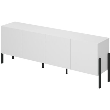 Buffet SALMA – 4 portes Push-to-Open – Blanc super mat & noir mat, 204×70×40 cm