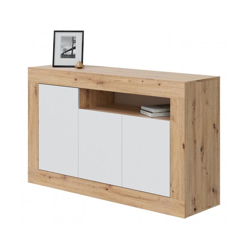 Buffet 144 cm chêne nordique et blanc mat - Argenta