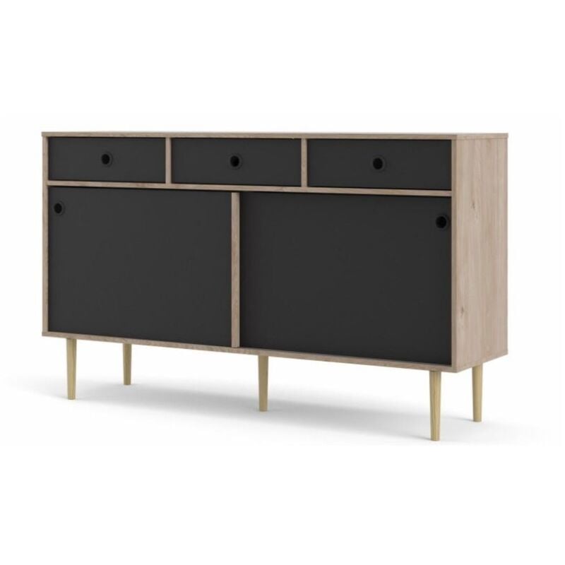 Madia 147x40 cm noir mat et chêne clair - Siena