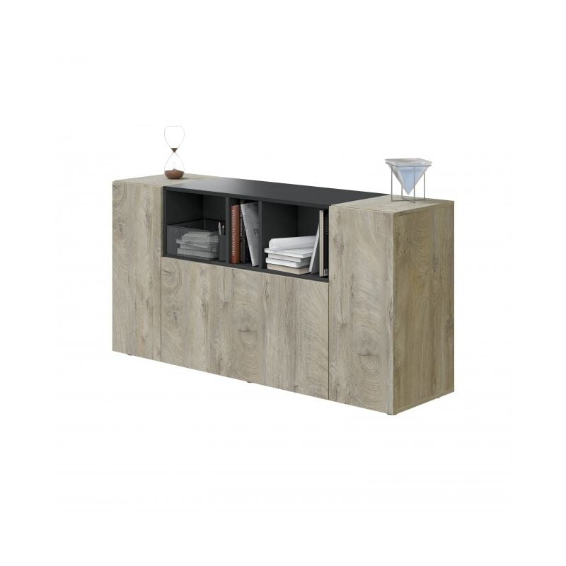 Séjour séjour 150 cm avec trois portes et trois pièces en chêne et gris anthracite - Mineo