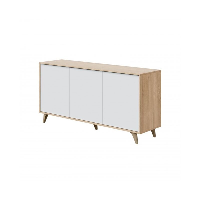 Buffet 3 portes 150x40 cm blanc mat et chêne - Nuoro