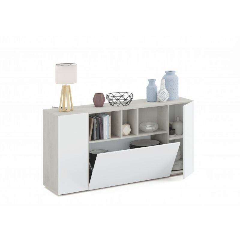 Buffet 150x41 cm blanc mat et béton avec trois portes - Empoli