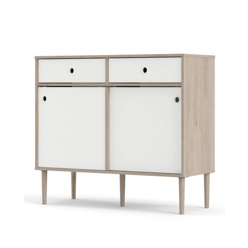 Madia 99x40 cm blanc mat et chêne clair - Trapani