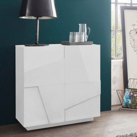 Buffet salon et chambre 2 portes 2 étagères design blanc Ping Side S