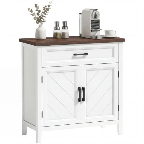 Buffet salon, meuble de rangement avec 2 portes, tiroir et étagère réglable, 76 x 35 x 80 cm, blanc
