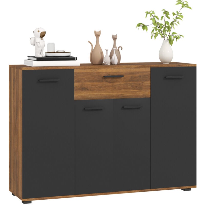 Homcom - Buffet salon meuble de rangement avec 4 placards tiroirs et étagères réglables marron noir