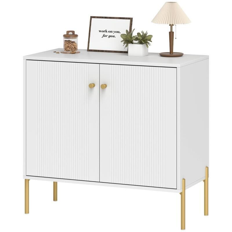 Buffet salon, meuble de rangement avec double porte cannelée, étagère réglable, pieds en acier, 80 x 39.1 x 76 cm, blanc Buffet salon, meuble de rangement avec double porte cannelée, étagère réglable, pieds en acier, 80 x 39.1 x 76 cm, blanc