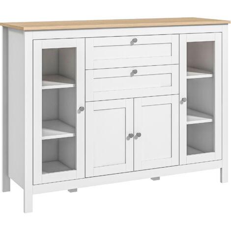 Buffet Salon  Meuble de Rangement Moderne MDF Blanc, Chêne 120x40x90 cm