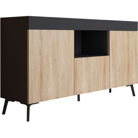 MB MOEBEL Buffet Salon Meuble TV 2 portes Meuble TV de salon 130x70x32,5cm Modèle Kai Étagère amovible