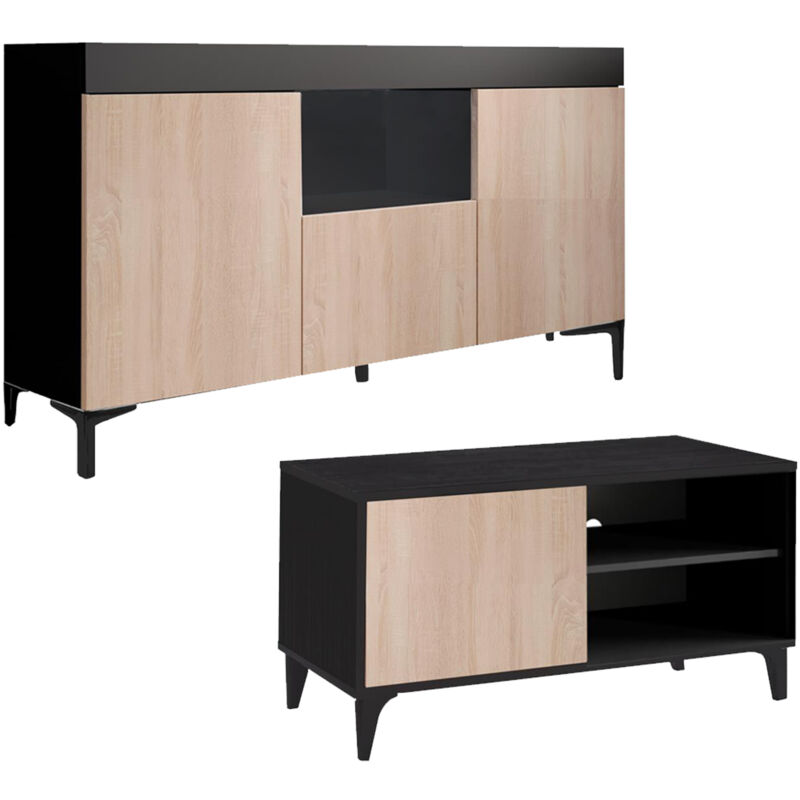 Ensemble de meubles Kai Buffet Salon Meuble TV 2 portes Meuble TV de salon 130x70x32,5cm Modèle Kai Étagère amovible