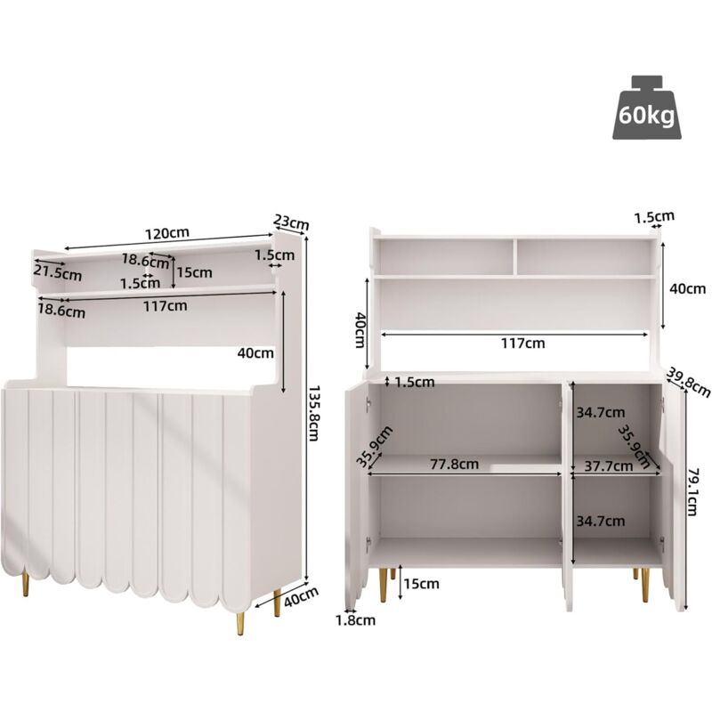 Buffet Salon,Meuble de Rangement,Buffet Salle a Manger,Meuble Cuisine,Armoire de Rangement,3 Portes,Moderne Armoire pour de Multiples