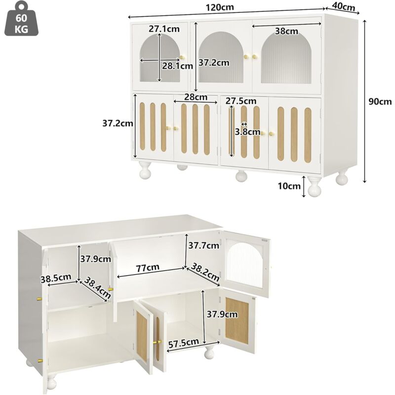 Buffet Salon,Meuble de Rangement,Buffet Salle a Manger,Meuble Cuisine,Armoire de Rangement,7 Portes,Moderne Armoire pour de Multiples
