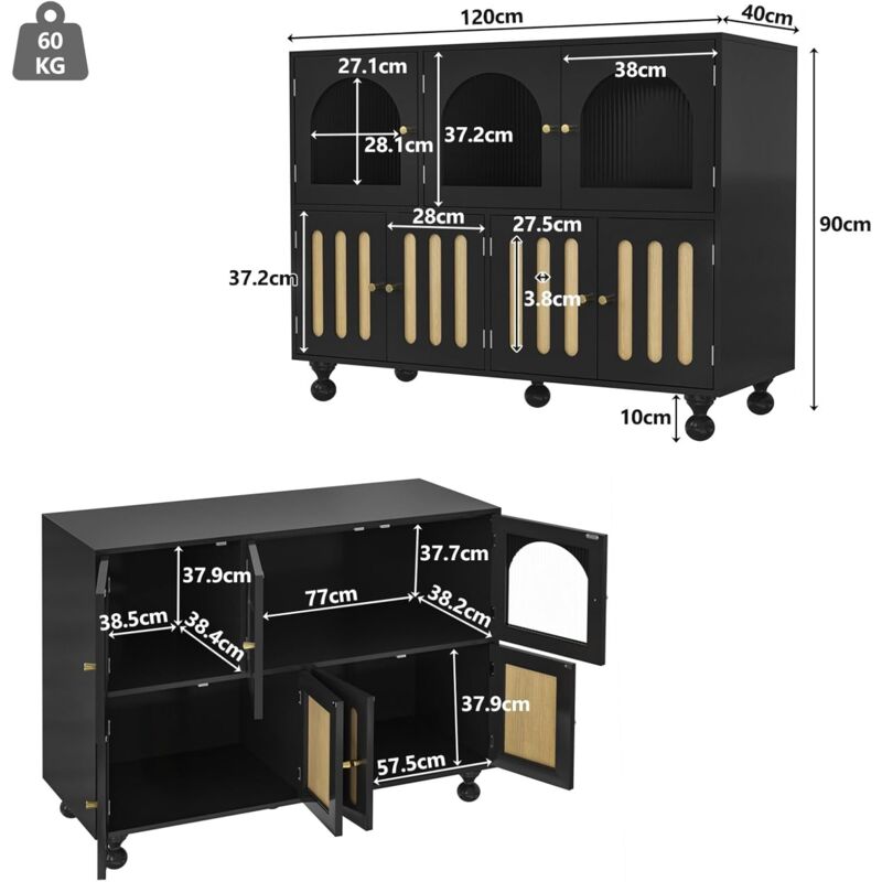 Buffet Salon,Meuble de Rangement,Buffet Salle a Manger,Meuble Cuisine,Armoire de Rangement,7 Portes,Moderne Armoire pour de Multiples