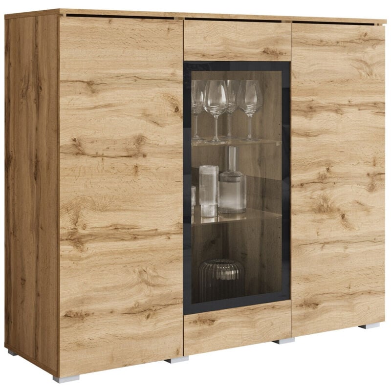Buffet Sarasota 186, Chêne wotan, 104x120cm, Le nombre de portes: 040cm, Stratifié, Verre trempé