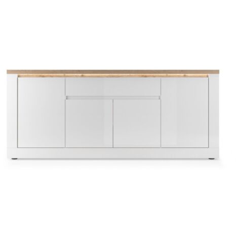 Buffet SASHA – 4 portes + 1 tiroir avec LED intégrée – Blanc laqué et Chêne Cadiz