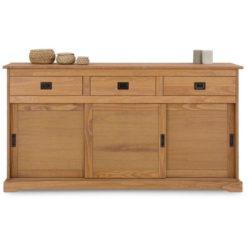 Idimex - Buffet savona en pin massif, 3 tiroirs et 3 portes, lasuré brun