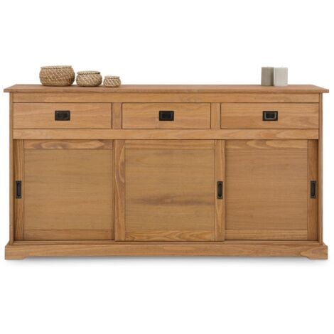 Buffet SAVONA en pin massif, 3 tiroirs et 3 portes, lasuré brun