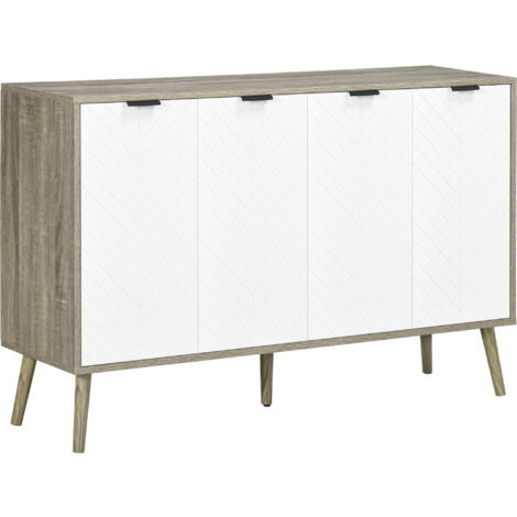 Buffet scandinave 4 portes NETON aspect bois gris et blanc