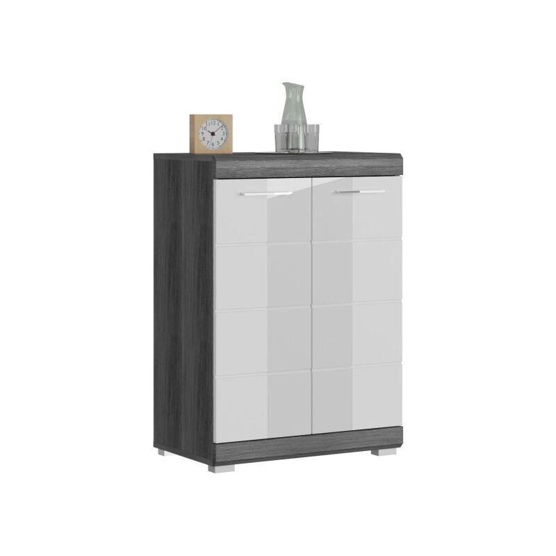 Meublorama - Buffet scott – 2 portes – Gris foncé et blanc – 60x85x37 cm