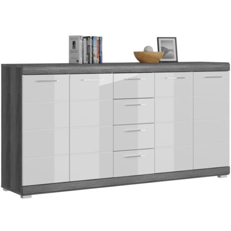 Buffet SCOTT – 4 Türen und 4 Schubladen – Dunkelgrau und Weiß – 165x85x37 cm